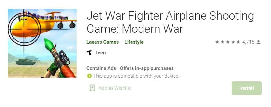 Jet War Fighter Airplane Shooting Game, Modern War banduk wala game